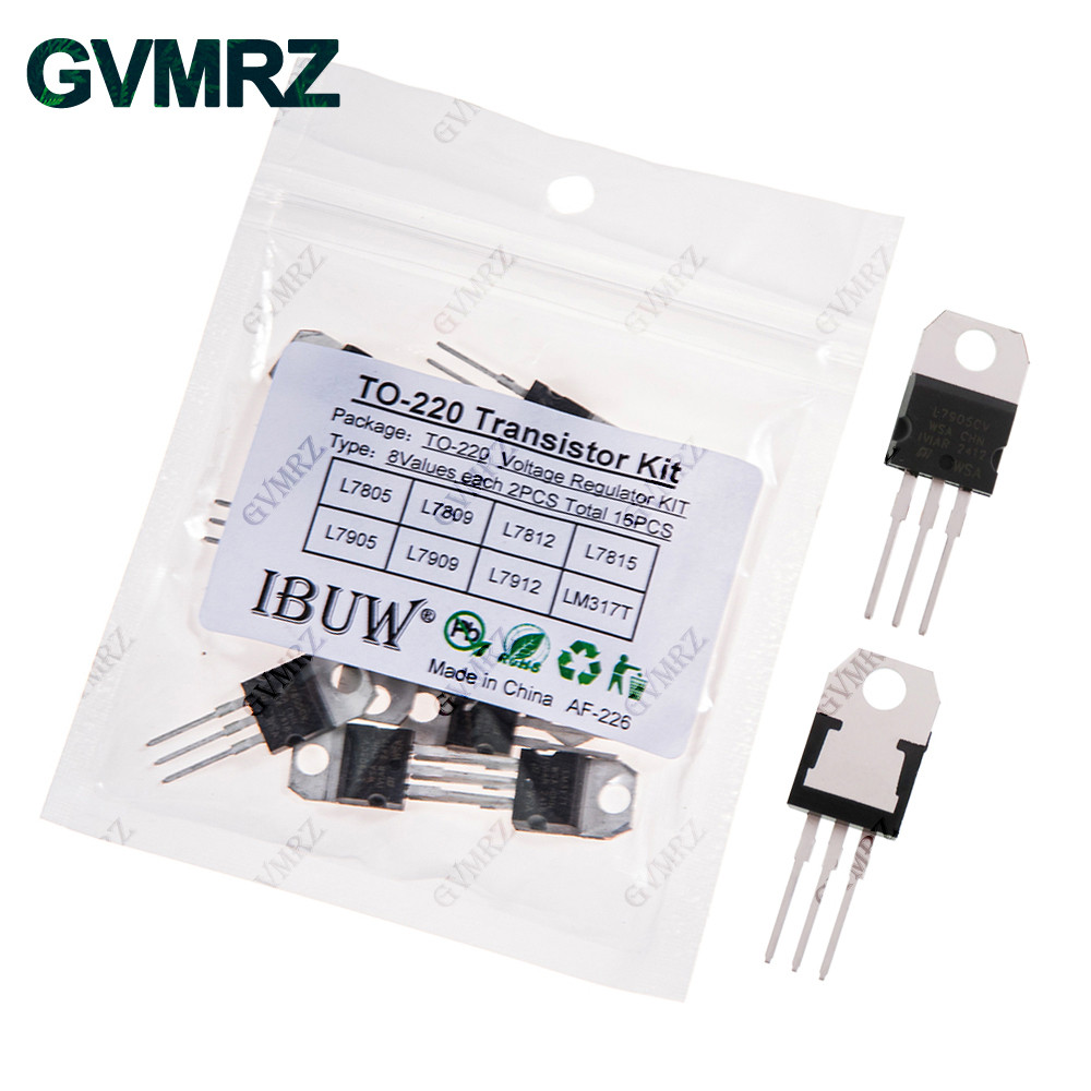 16 Bộ Transistor 8Values TO-220 (L7805 / L7812 / LM317T, v.v.) Bộ điều chỉnh điện áp cho dự án DIY c