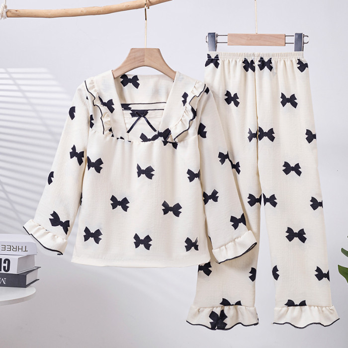Affordable Kids Teen's Long Sleeve Square Collar Sleepwear Kawaii Poly-cotton Kuromi Girls Pyjamas f