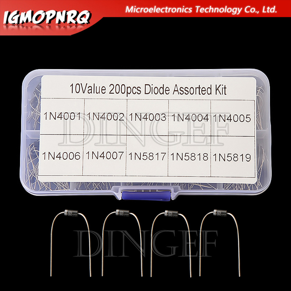 10 Giá Trị 200 Chiếc Điốt Chỉnh Lưu KIT 1N4001 1N4002 1N4003 1N4004 1N4005 1N4006 1N4007 1N5817 1N58