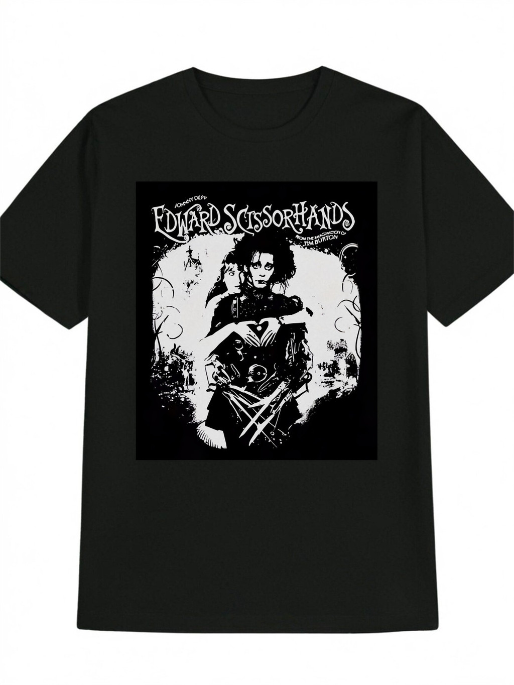 Áo nam màu đen in hình Edward Scissorhands, cổ tròn, tay ngắn - Phù hợp mặc hàng ngày mùa hè