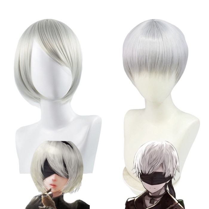 Drift nier Kỷ Nguyên Cơ Bạc Xám Tóc Giả 9S nier automata2Bcos Tóc Giả Bạc Trắng Tóc Ngắn