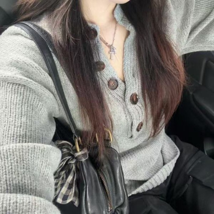 Hot girl màu xám giảm béo áo len đáy dài giảm béo màu trắng thường ngày dài tay | BigBuy360 - bigbuy360.vn