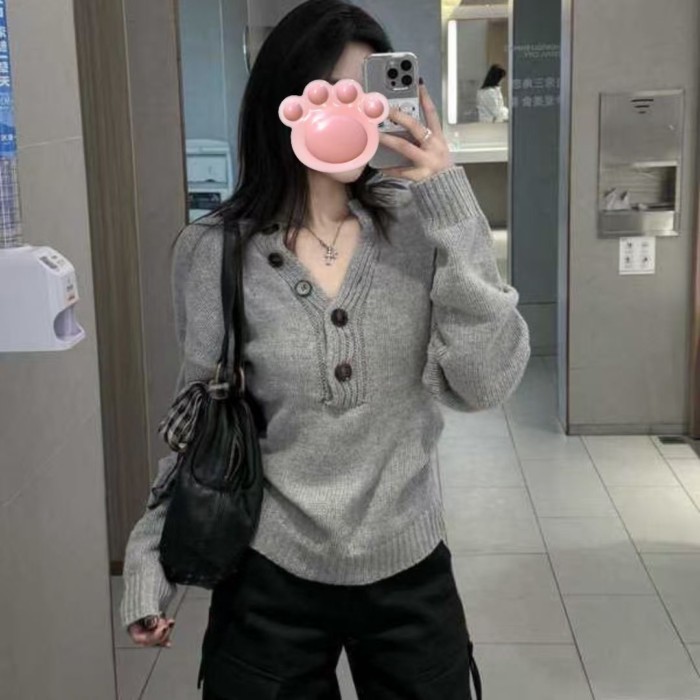 Hot girl màu xám giảm béo áo len đáy dài giảm béo màu trắng thường ngày dài tay | BigBuy360 - bigbuy360.vn