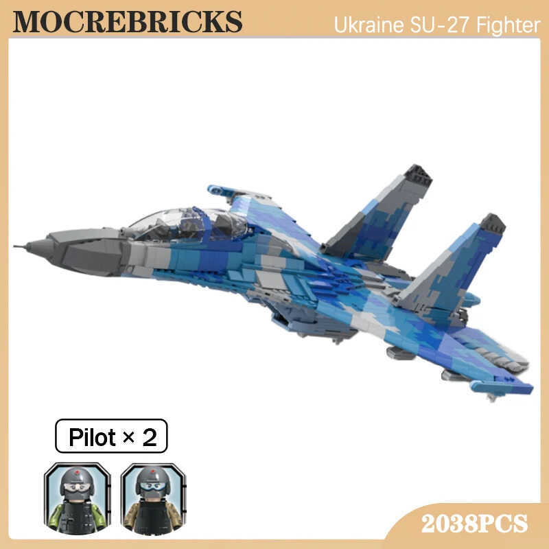 Vũ khí sự Không quân Ukraine Su-27UB Chiến đấu cơ cạnh MOC Khối xây dựng Thế chiến II Mô hình máy ba