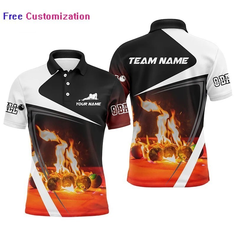 Cá Tính Áo Sơ Mi Polo Nam Hình Ngọn Lửa 3D, Phù Hợp Làm Jersey Billiards