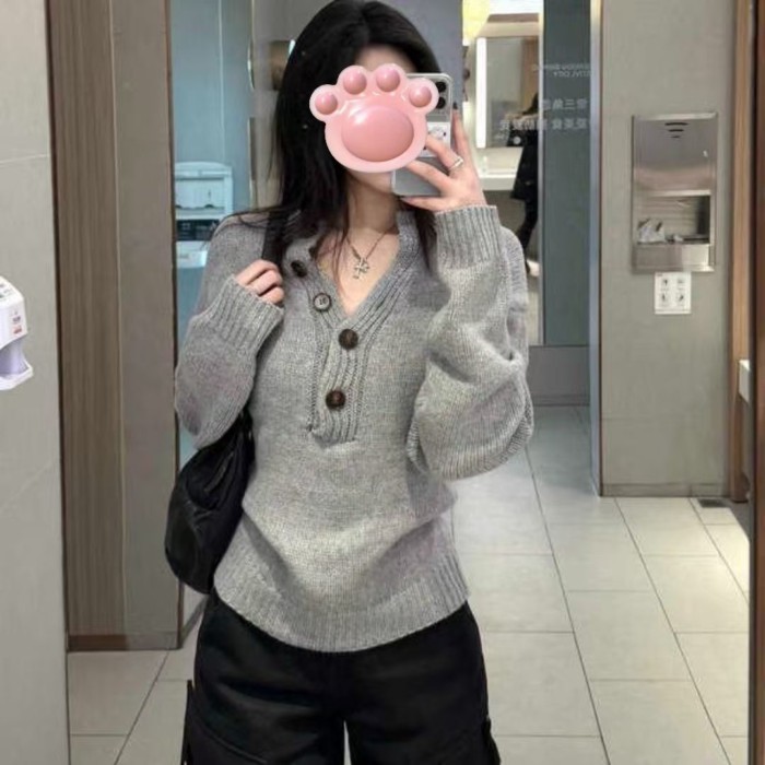 Hot girl màu xám giảm béo áo len đáy dài giảm béo màu trắng thường ngày dài tay | BigBuy360 - bigbuy360.vn