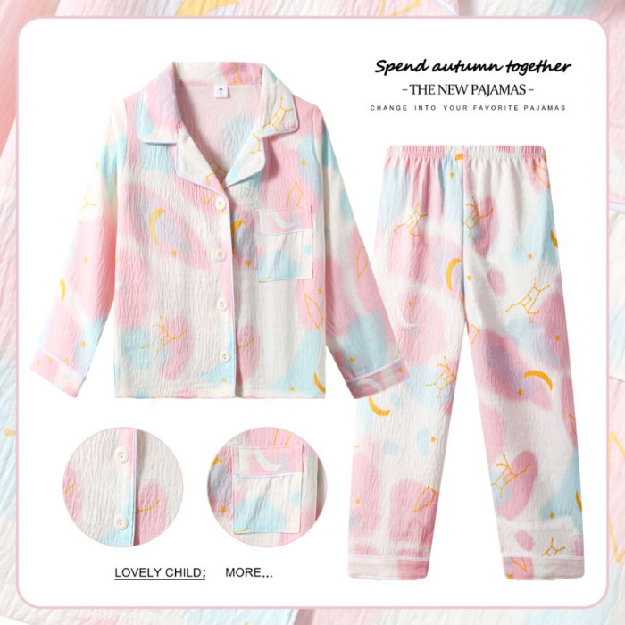 Bulk Discount Pajamas Modern Child Long Sleeve Pyjamas Girls' Poly-cotton Lapel Rabbit,light & soft 