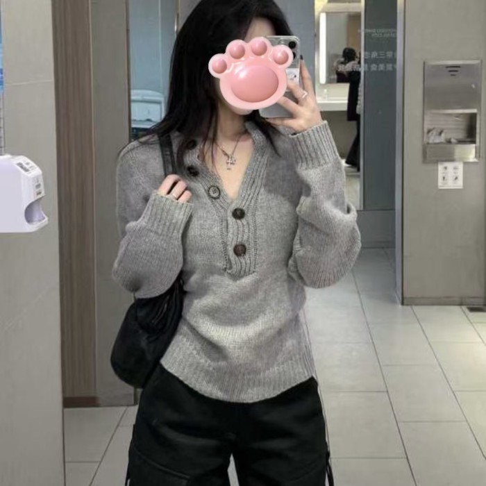 Hot girl màu xám giảm béo áo len đáy dài giảm béo màu trắng thường ngày dài tay | BigBuy360 - bigbuy360.vn