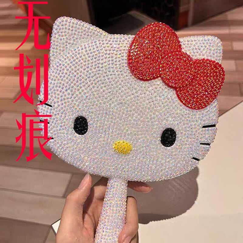 Gương cầm tay Sanrio Hello Kitty Gương trang điểm kim cương Kitty DIY