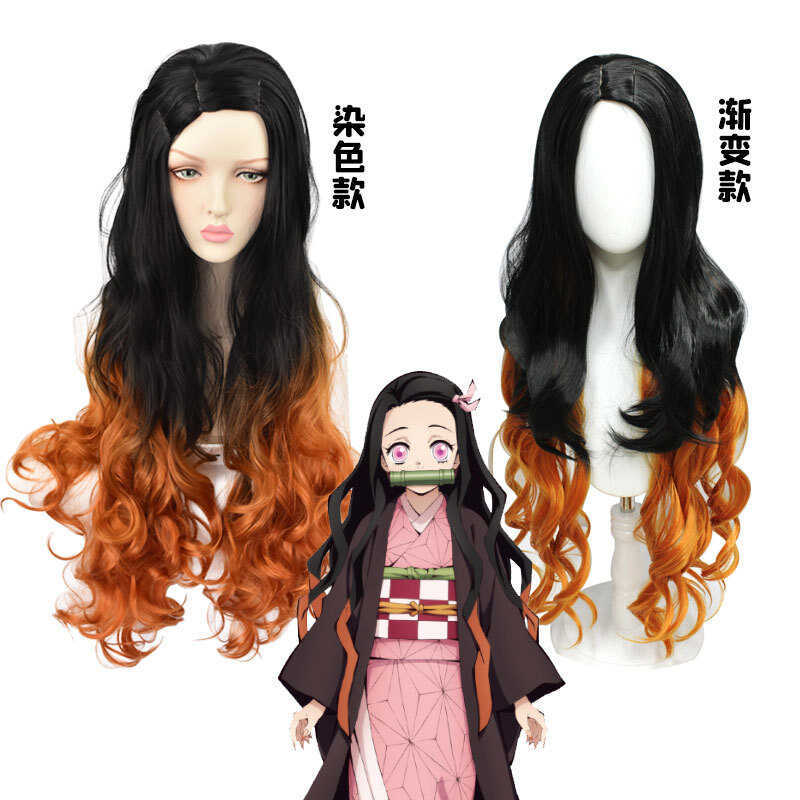 Demon Slayer cospy Tóc Giả Anime Kamado Nezuko Giả Tóc Nhuộm Gradient Dài Xoăn Tóc
