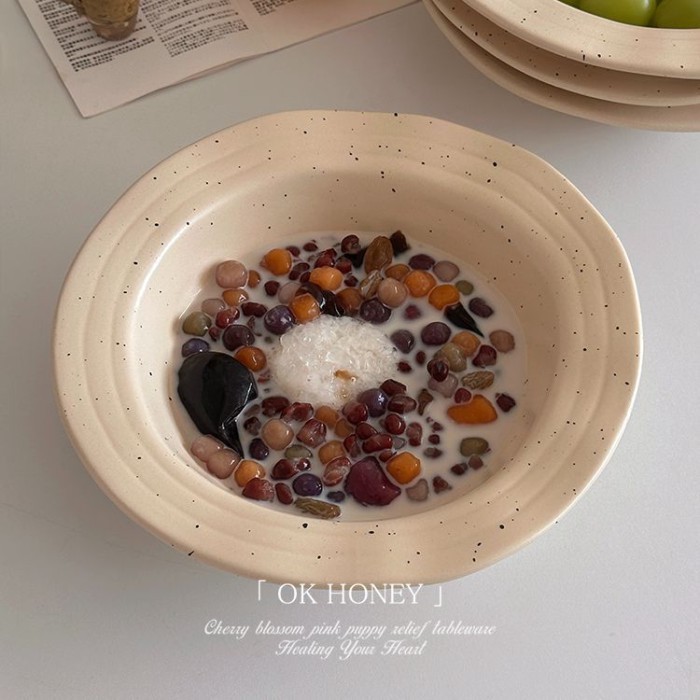 Retro Đĩa Gốm Bắn Mực Cuộn Ống Hút Mũ Đĩa Mờ Đĩa Cơm Salad Pasta Đĩa Sữa Chua Ăn Sáng Đĩa