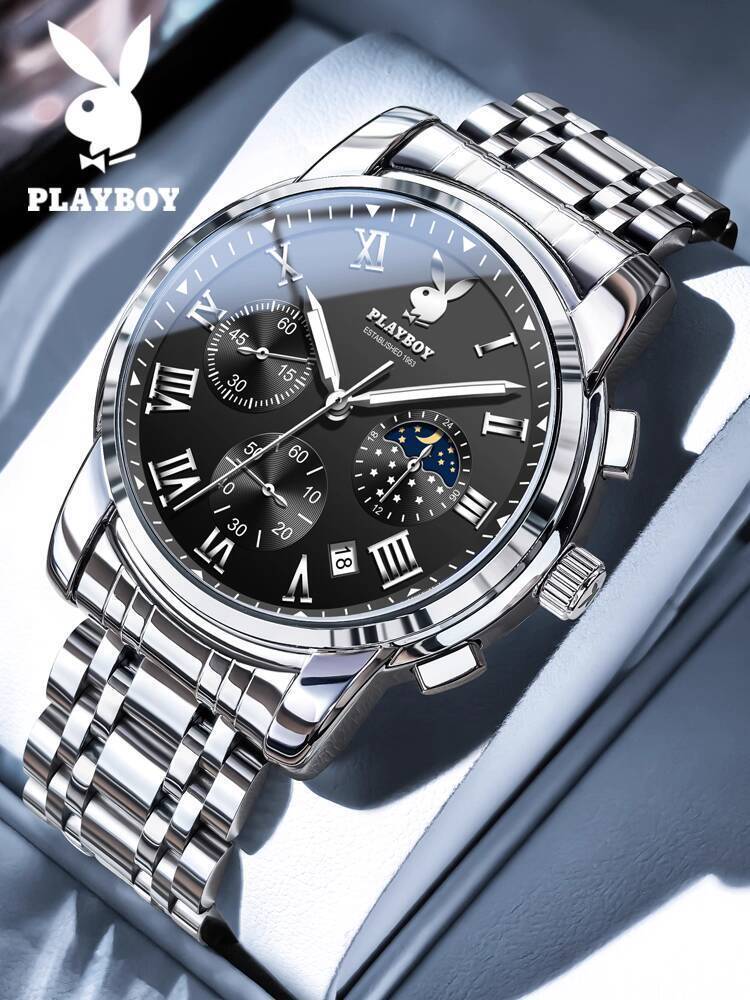 [ HOT Sale ] Đồng nam Playboy chính hãng, cơ tự động hoàn toàn, chống nước, đồng hồ đeo tay quartz
