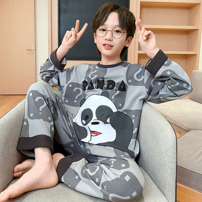 Bulk Discount Pajamas Skin-friendly Kid's Long Sleeve Boy's or Girl's Round-Neck Panda Pyjamas for 6