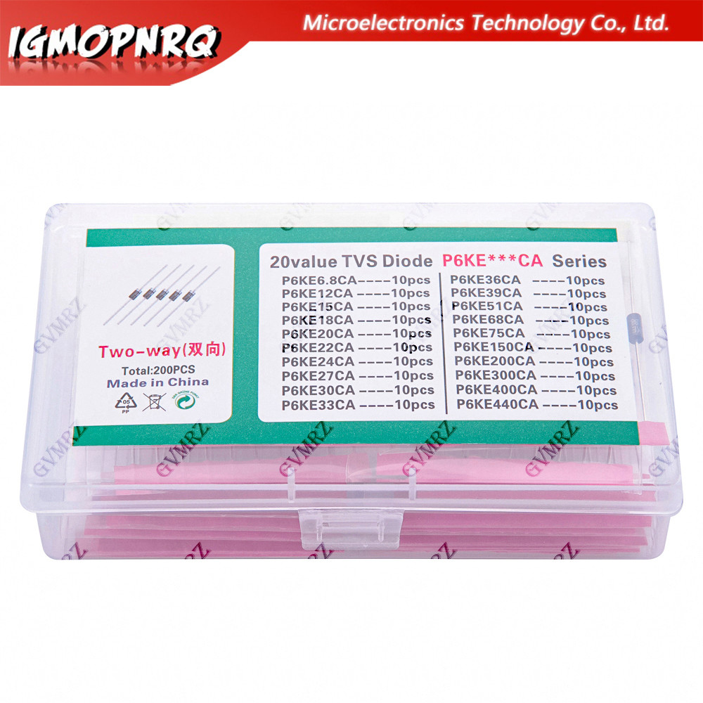 200 chiếc 20values * 10 chiếc Bộ bóng bán dẫn TVS P6KE6.8A / CA 12 / 15 / 18 / 22 / 20 / 24 / 27 / 3