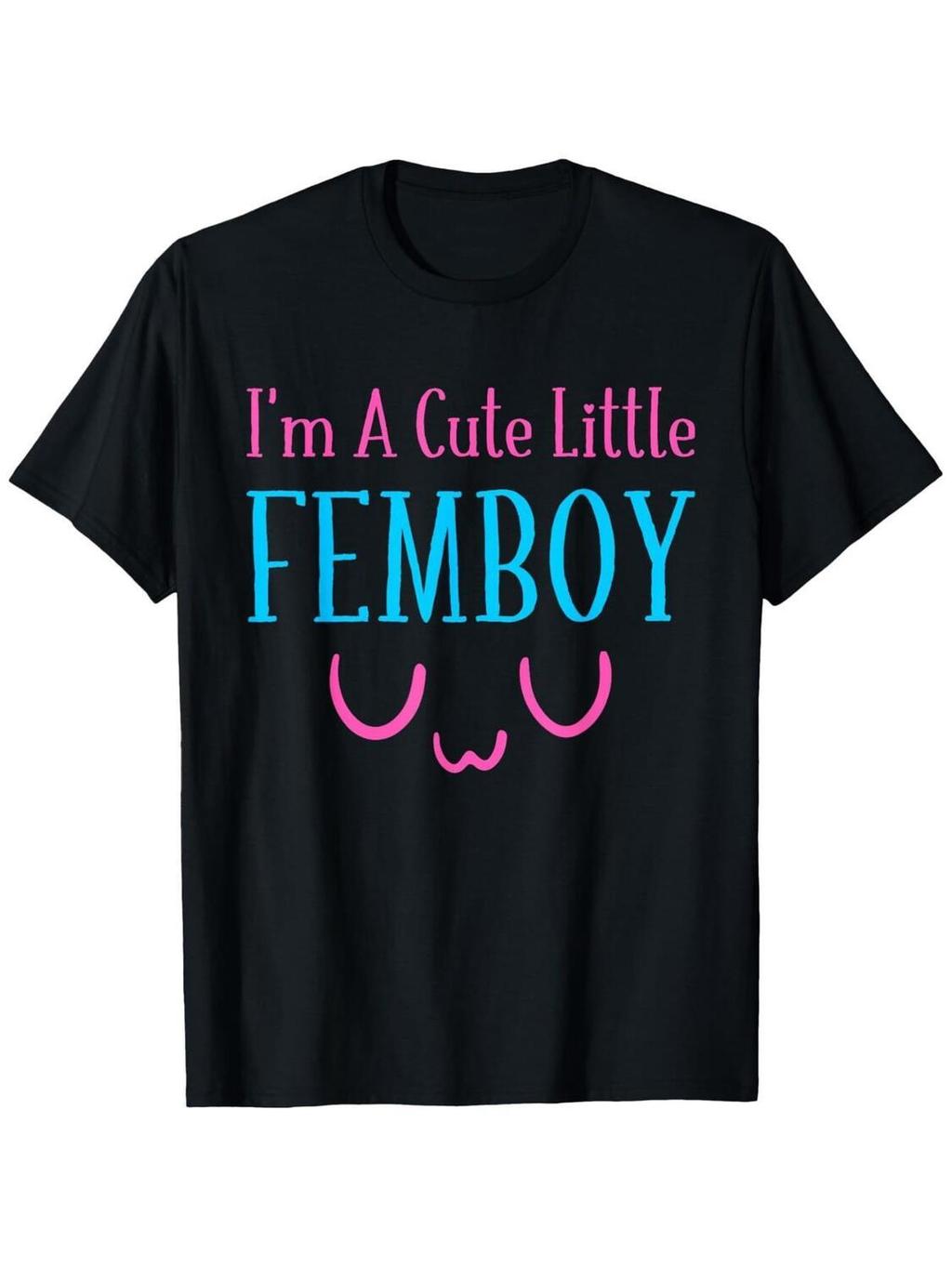 1 Áo thun Femboy dễ thương - Áo thun Cotton mềm 180gsm với "I 'm A Cute Little Femboy UwU" Chữ hồng 