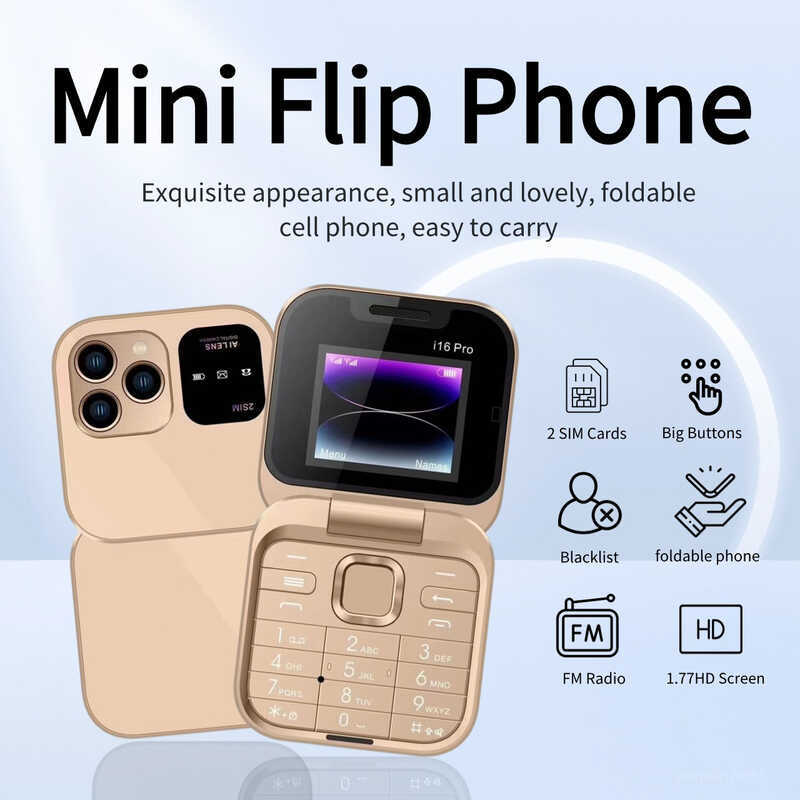 I16pro MTK Mini Lật Gấp Nút Điện Thoại Di Động Người Cao Tuổi Bỏ Túi Di Động Chức Năng Dự Phòng Máy 