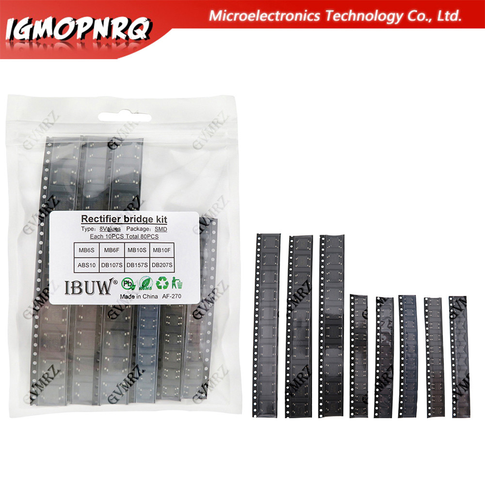 Bộ cầu chỉnh lưu 8Values SMD MB6S / MB6F / MB10S cho các dự án sửa chữa mạch điện tử và chuyển đổi n