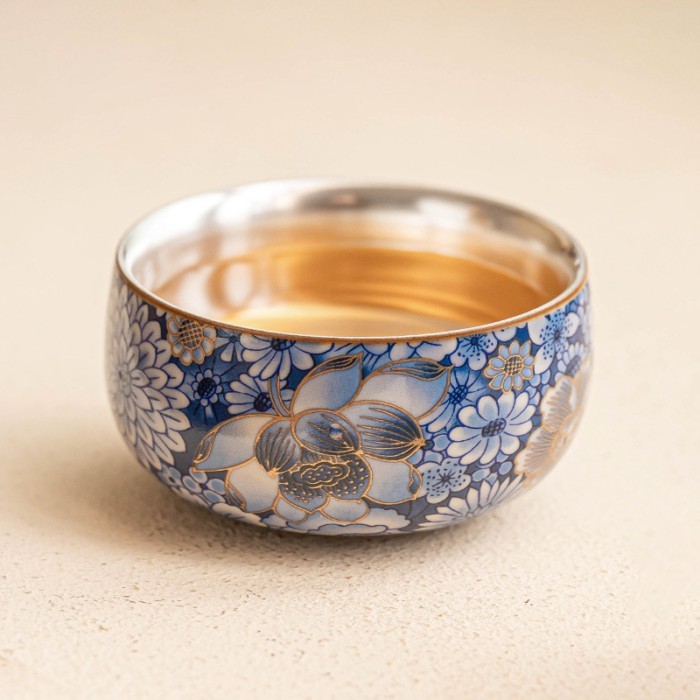 Fanhua Sijin 999 Gilt Bạc Thiền Cốc Ánh Sáng Sang Trọng Cao Cấp Trà Master Cup Gốm Trà Hộp Quà Tặng