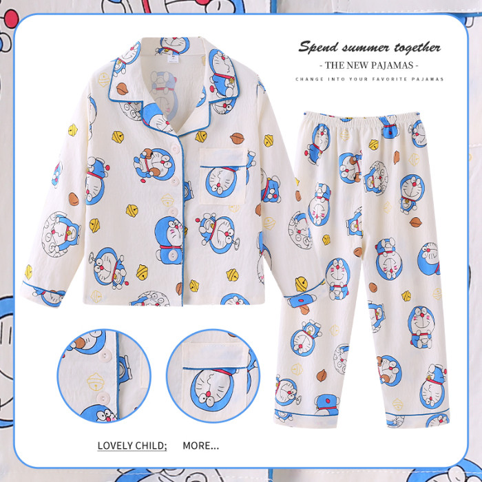 Bulk Discount Pajamas Moisture-wicking Children Long Sleeve Nightie Boy's or Girls Poly-cotton Lapel