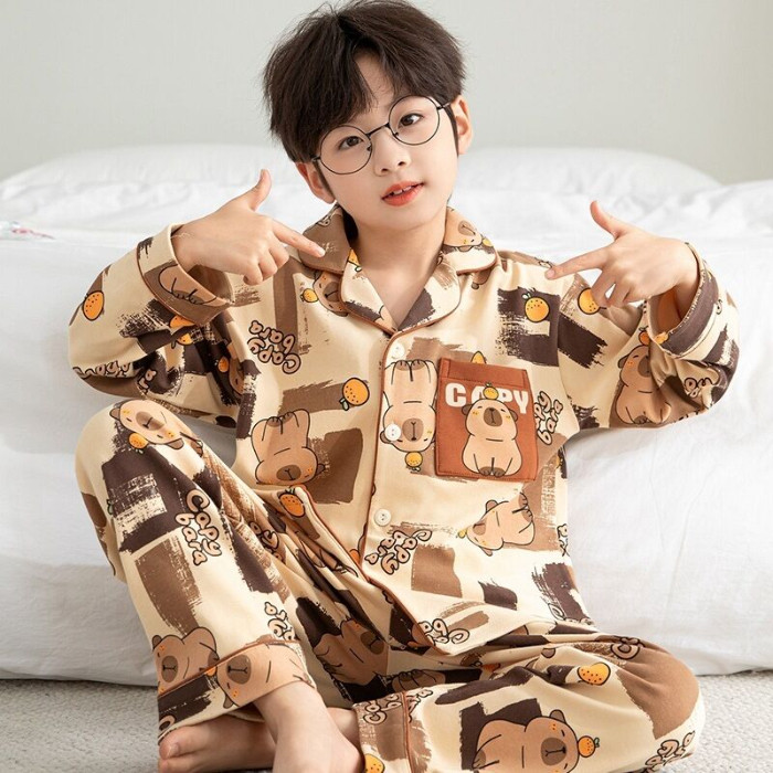 Affordable Kids Sleepwear Durable Kid's Long Sleeve Pajamas Boy's or Girls' Lapel Loungewear for 9 -