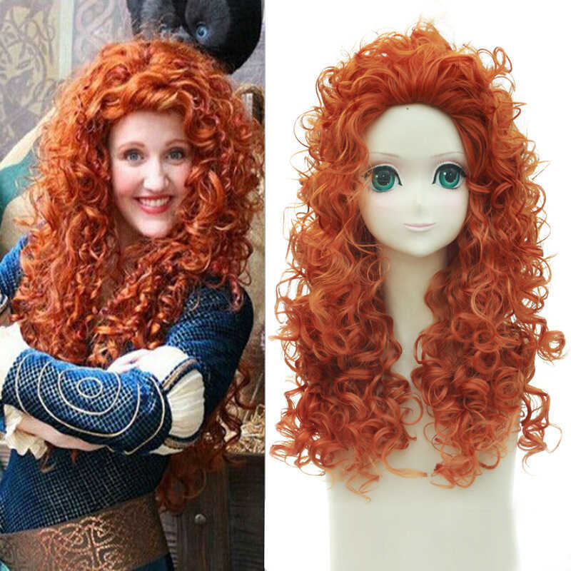 Tóc giả cosplay công chúa Merida màu cam xoăn, phù hợp cho role-play