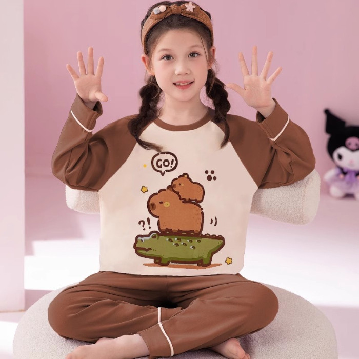 Affordable Sleepwear Cartoon-inspired Kids Long Sleeve Pajamas Boy's or Girl's Round-Neck Nightdress