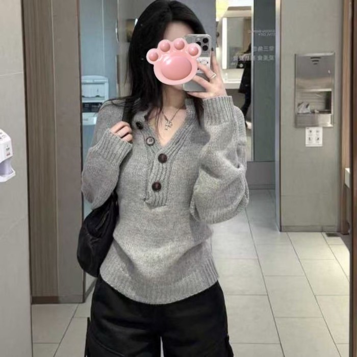 Hot girl màu xám giảm béo áo len đáy dài giảm béo màu trắng thường ngày dài tay | BigBuy360 - bigbuy360.vn