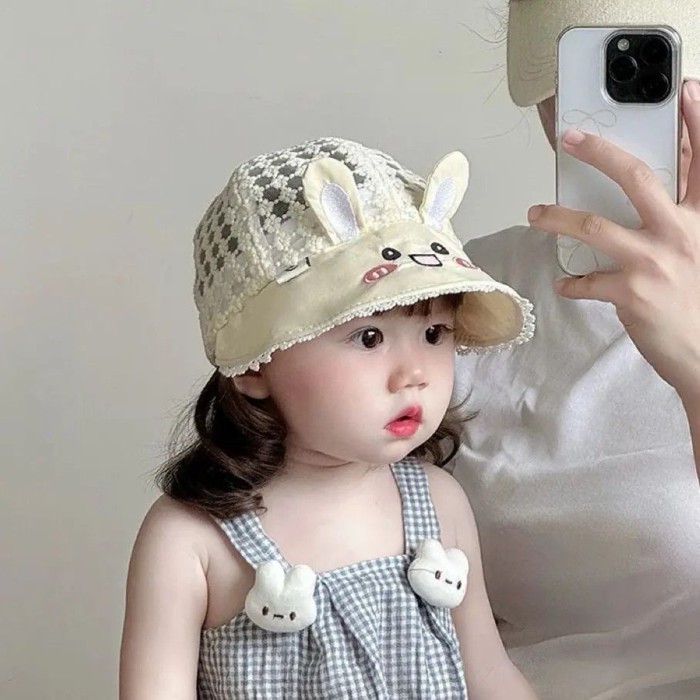 Baby Hat Thin Lace Cartoon Three-dimensional Rabbit Peaked Hat Breathable Mesh Eaves Travel G