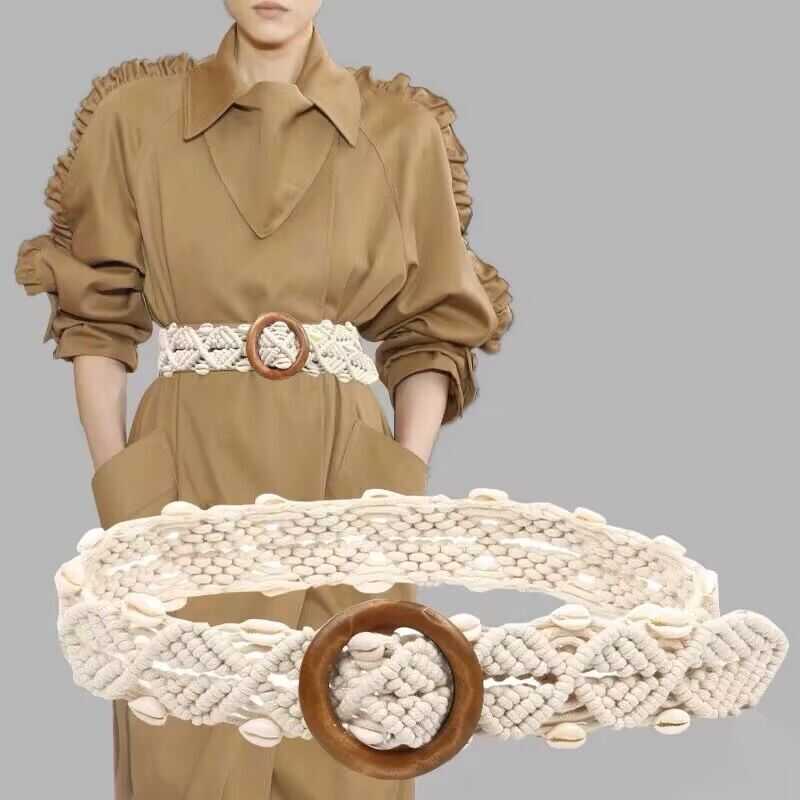 Dica Bella Dệt Tay Phong Cách Bohemian với Thắt Lưng Gỗ và Khóa Đẹp cho Đầm