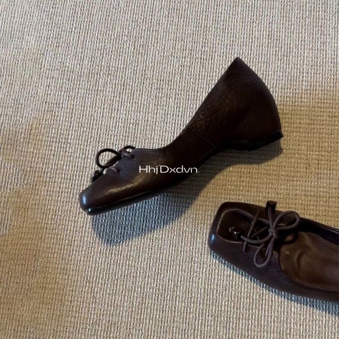 Phiên Bản Da Mềm ~ Retro Nơ Bên Trong Tăng Chiều Cao Mary Jane Giày Nữ Nông Miệng Slip-On Đi Làm Giày Vuông Ngón Chân Sang Trọng