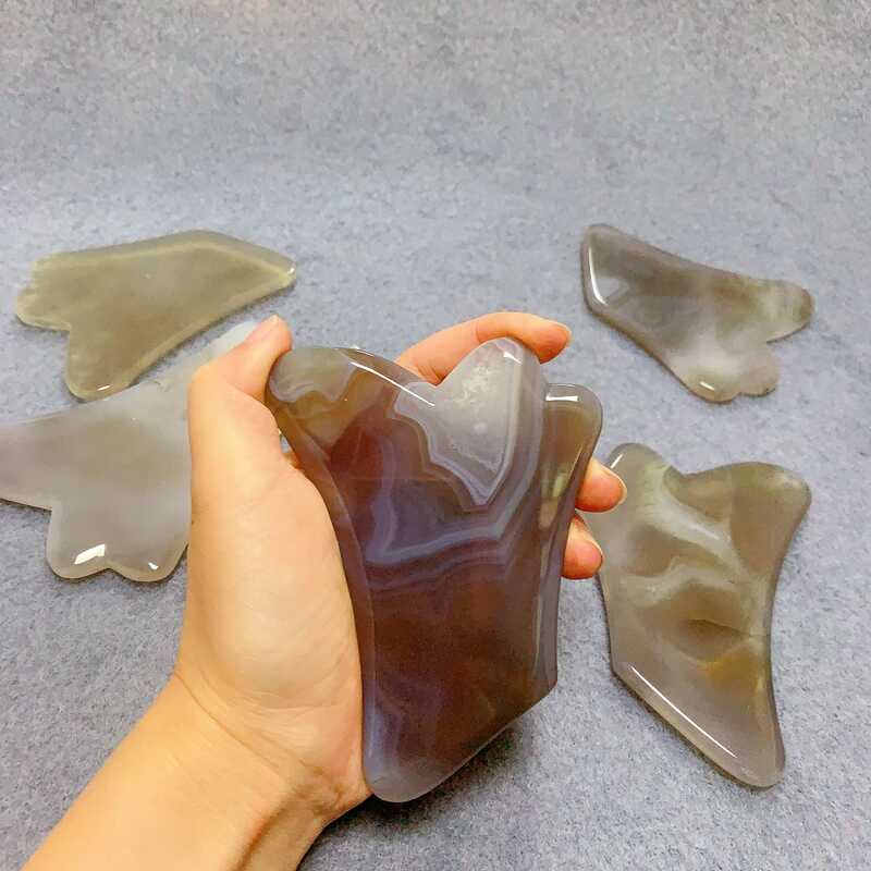 Xám Tự Nhiên Mã Não Guasha Guasha Guasha Mặt Cơ Thể Guasha Viên Ngọc Guasha Kinh Tuyến Tendon Dính