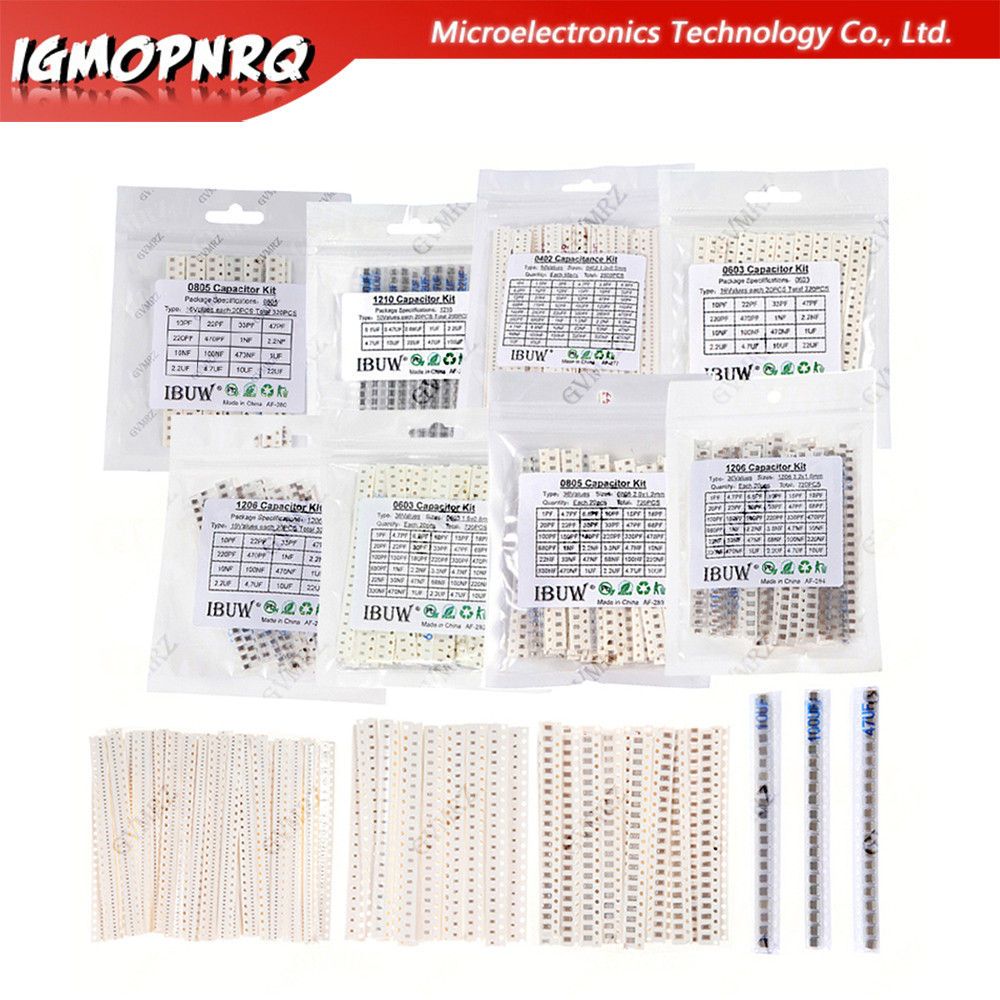 0402 0603 0805 1206 Bộ tụ gốm sứ SMD 1pF - 10uF 100PF 10NF 100NF 0.47UF 1UF Bộ điện dung Chip