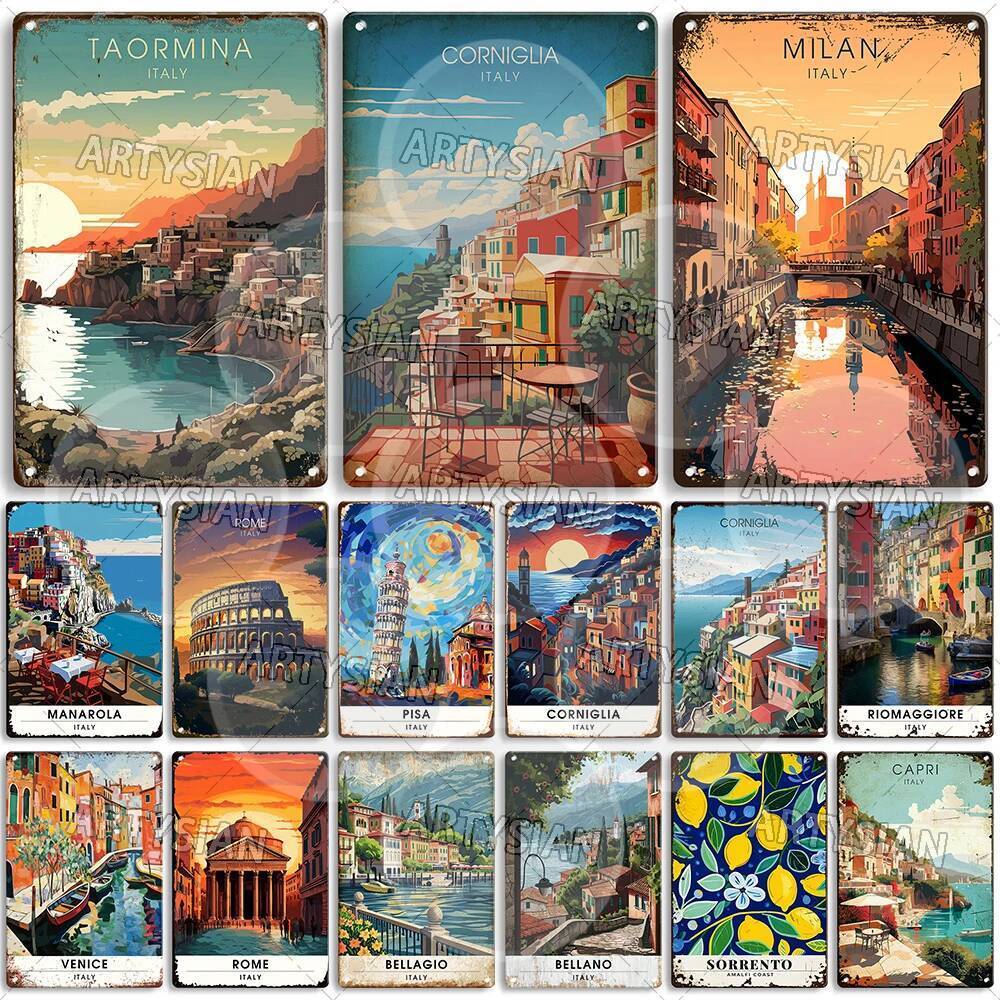 Ý Du Lịch Kim Loại Dấu Hiệu Venice Solento Milanca Pri Đảo Tháp Omina Potofino Pizza Florence Salenz
