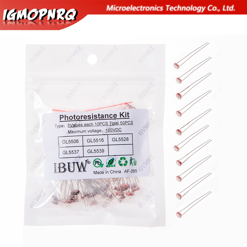 Bộ 50 5Values GL5528 GL5516 GL5506 GL5537 Photoresistance Kit cho cảm biến nhạy sáng & mạch điều khi
