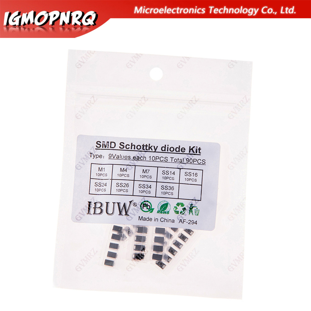 90 Chiếc 9Values SMD Schottky Diode Kit M1 M4 M7 SS14 SS16 SS24 SS26 SS34 SS36 Cho Các Dự Án Chỉnh L