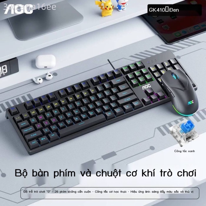[Đa Năng] Bộ bàn phím, chuột tai nghe cơ AOC GK410, bộ ba món có dây dùng cho chơi game và văn phòn