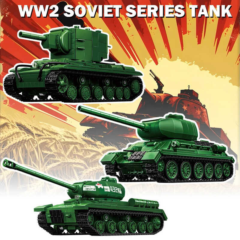 WW2 Quân đội Liên Xô Series T-34 KV-2 IS-2 xe tăng nặng mô hình khối xây dựng quân nhân vật gạch đồ 