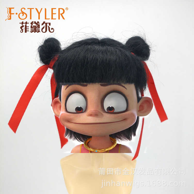 Fidel BJD Búp Bê Tóc Giả Nezha Tóc Giả Mohair Đôi Bóng Ruy Băng Tóc Giả GM617