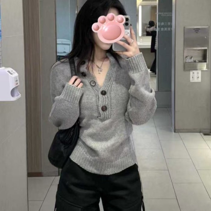 Hot girl màu xám giảm béo áo len đáy dài giảm béo màu trắng thường ngày dài tay | BigBuy360 - bigbuy360.vn