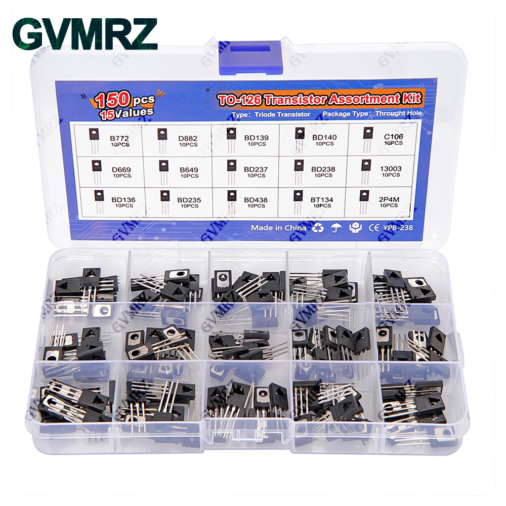 150 chiếc TO-126 Transistor Assortment Kit gói B772 D882 BD139 BD140 C106 D669 B649 D237 D238 13003 