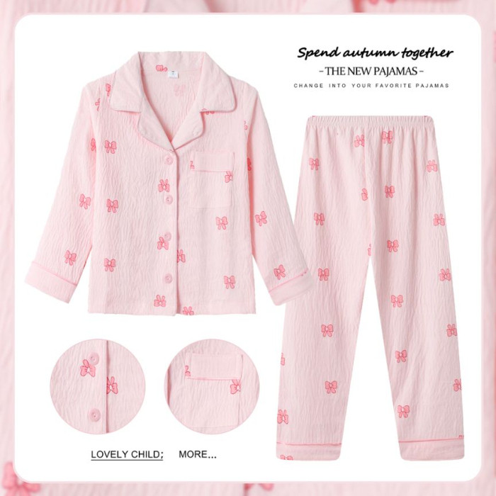 Flash Sale Baby Clothes Skin-friendly Children Long Sleeve Pajamas Girls' Poly-cotton Lapel Cinnamor