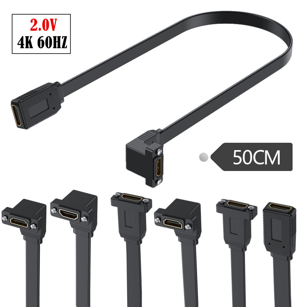 Cáp nối dài nữ tốc độ cao phẳng phiên bản HDMI 2.0 với cáp bảng điều khiển lỗ cố định 4K2K 60Hz