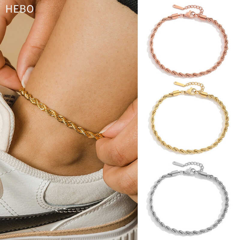 Ankle Bracelet Phong Cách châu Âu, Thiết Kế Độc Đáo Xoắn, Thép Không Gỉ Mạ Vàng Hoa Hồng 14K