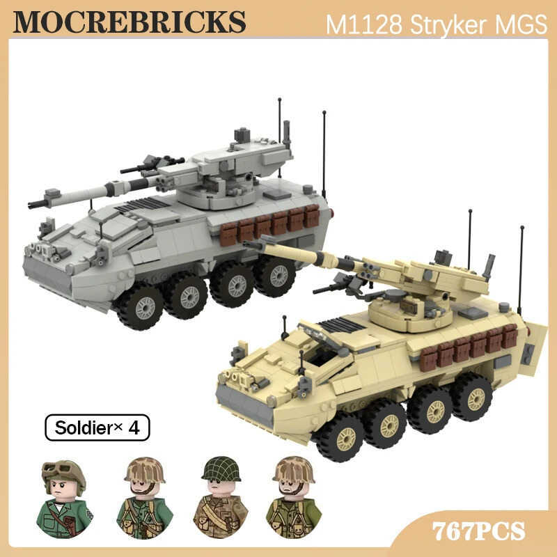 Hệ thống súng di động Dòng quân sự WWII M1128 Stryker Chiến tranh Chiếc xe MOC Lắp ráp khối xây dựng