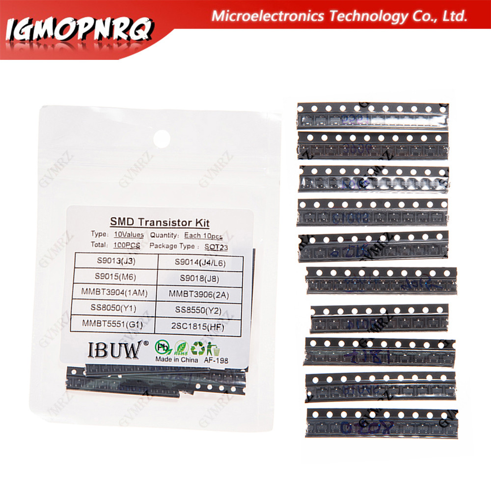 10 Loại X10 Cái = 100 Chiếc SOT-23 SMD Transistor KIT S9013 S9014 S9015 S9018 MMBT3904 MMBT3906 SS80