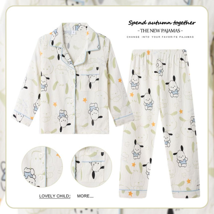 Affordable Sleepwear Cinnamoroll,light & soft touch, Kids Long Sleeve Lapel Pajamas Soft Poly-cotton