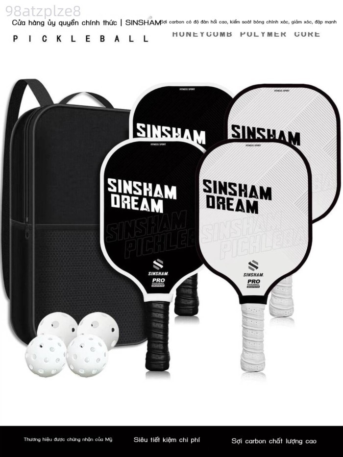 ( rẻ mà chất lượng) Vợt pickleball chuyên nghiệp cao cấp SINSHAM làm từ sợi carbon, màu đen trắng,