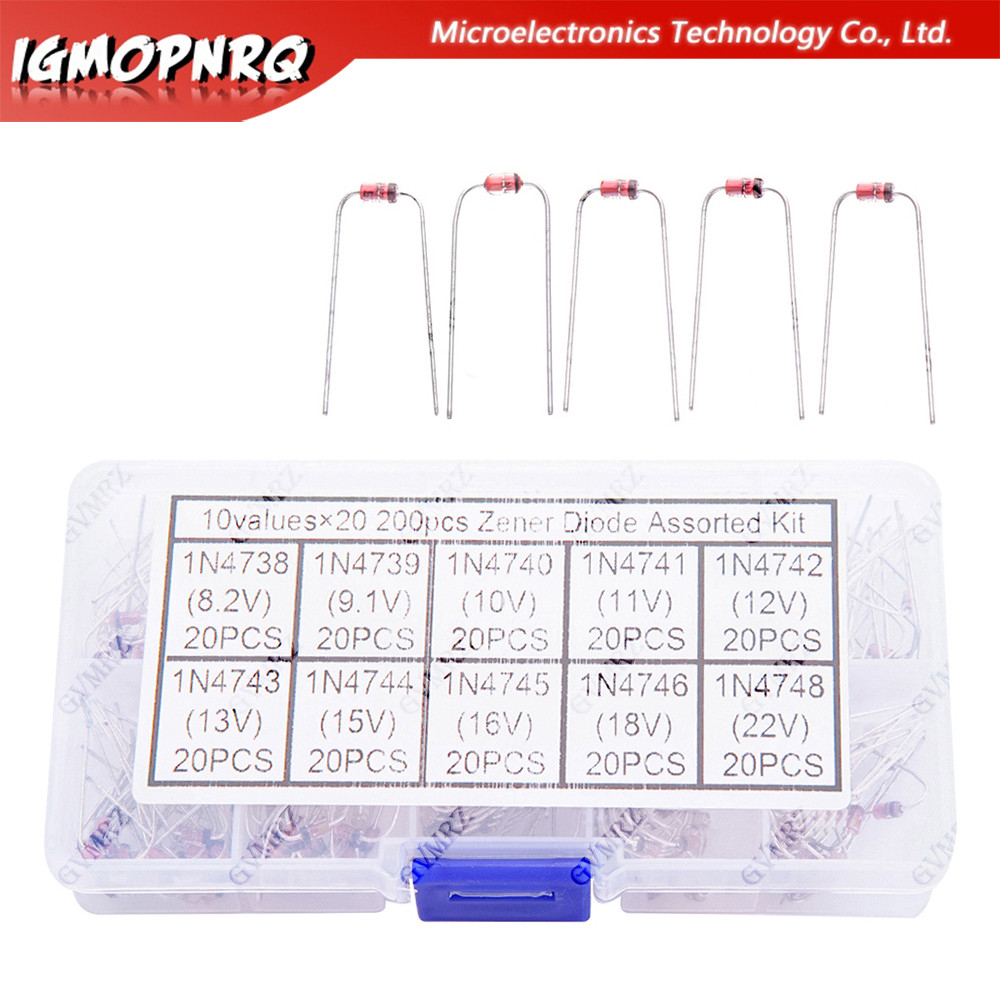 10Values * 20 CÁI 8.2V ~ 22V Zener Diode Assortment diy kit Bộ điện tử 8.2V 9.1V 10V 11V 12V 13V 15V