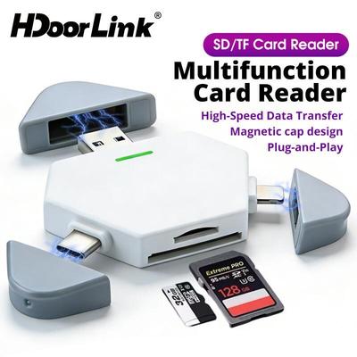 Đầu đọc thẻ HdoorLink 4 trong 1 USB C sang SD Đầu đọc thẻ TF có nắp từ tính Bộ chuyển đổi USB IOS cho điện thoại Máy tính xách tay Máy tính bảng