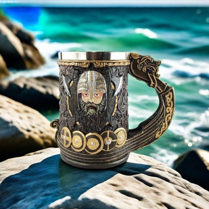 Nóng Châu Âu Trung Cổ Viking Bia Cốc 3D Vòi Viking Cốc Nước Inox